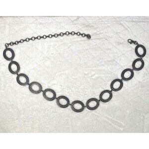 Silver Tone Open Oval Metal Women's Chain Link Belt Filigree Glam Artsy Boho